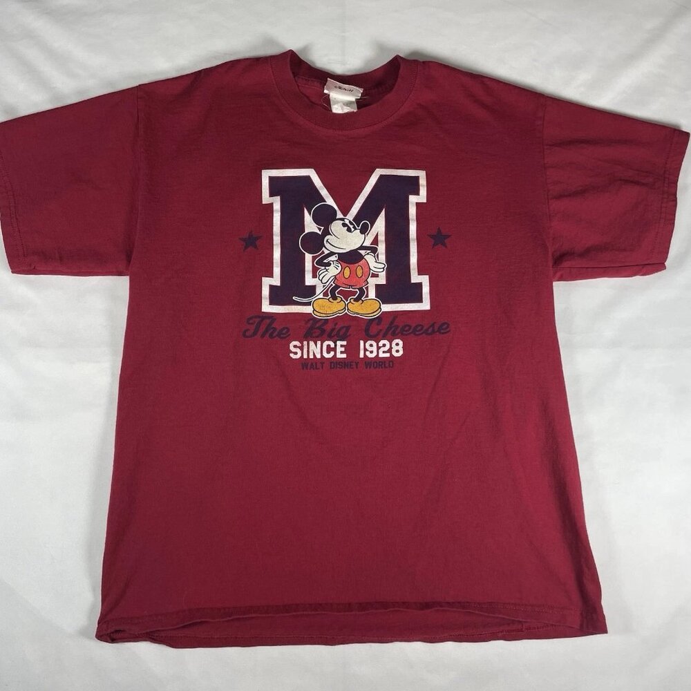 Vintage Disney Mickey Mouse "The Big Cheese Since 1928" T-Shirt Men's Large Red
